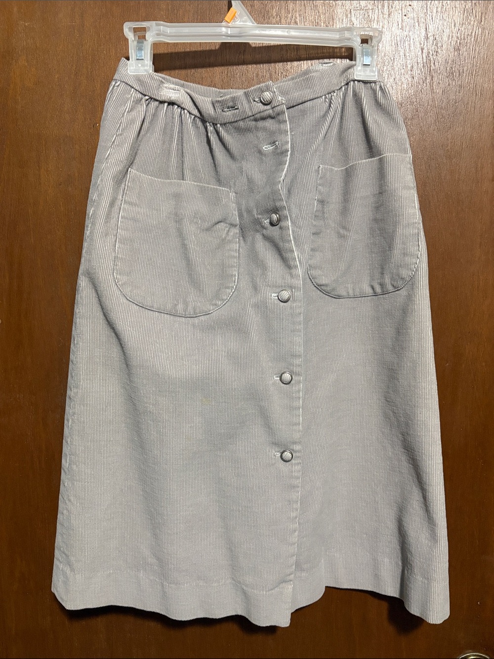 Vintage-Women’s hand made Button-Front Light Gray Corduroy Midi Skirt